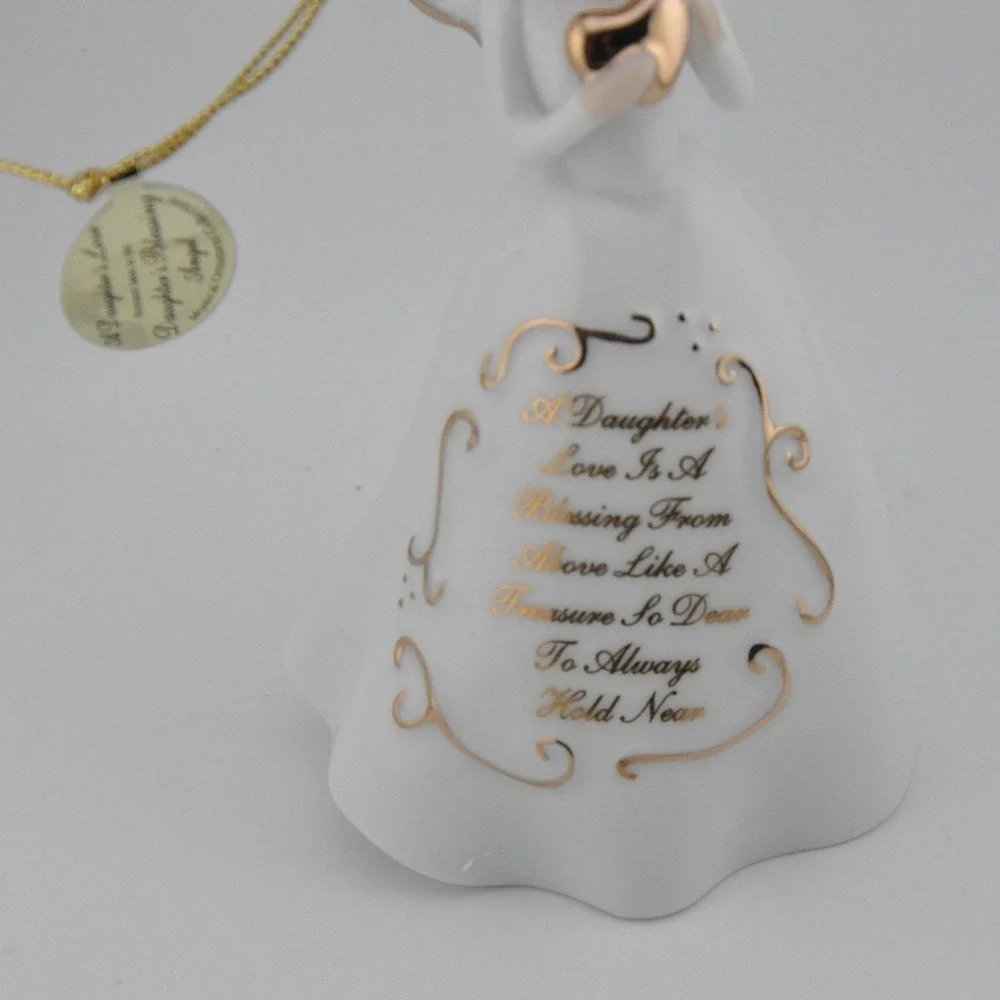A Daughter's Blessing Angel Musical Ornament‎ OS White Excellent Gold Trim Heart